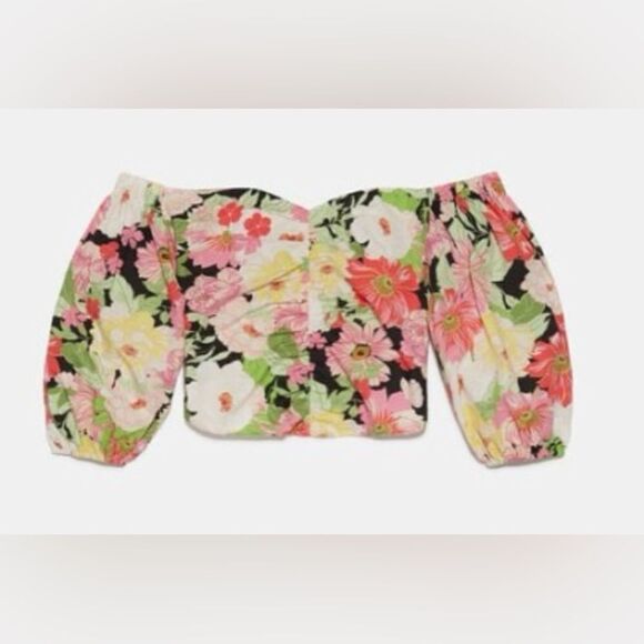 💎 Zara Floral Off the Shoulder Top - Picture 1 of 8